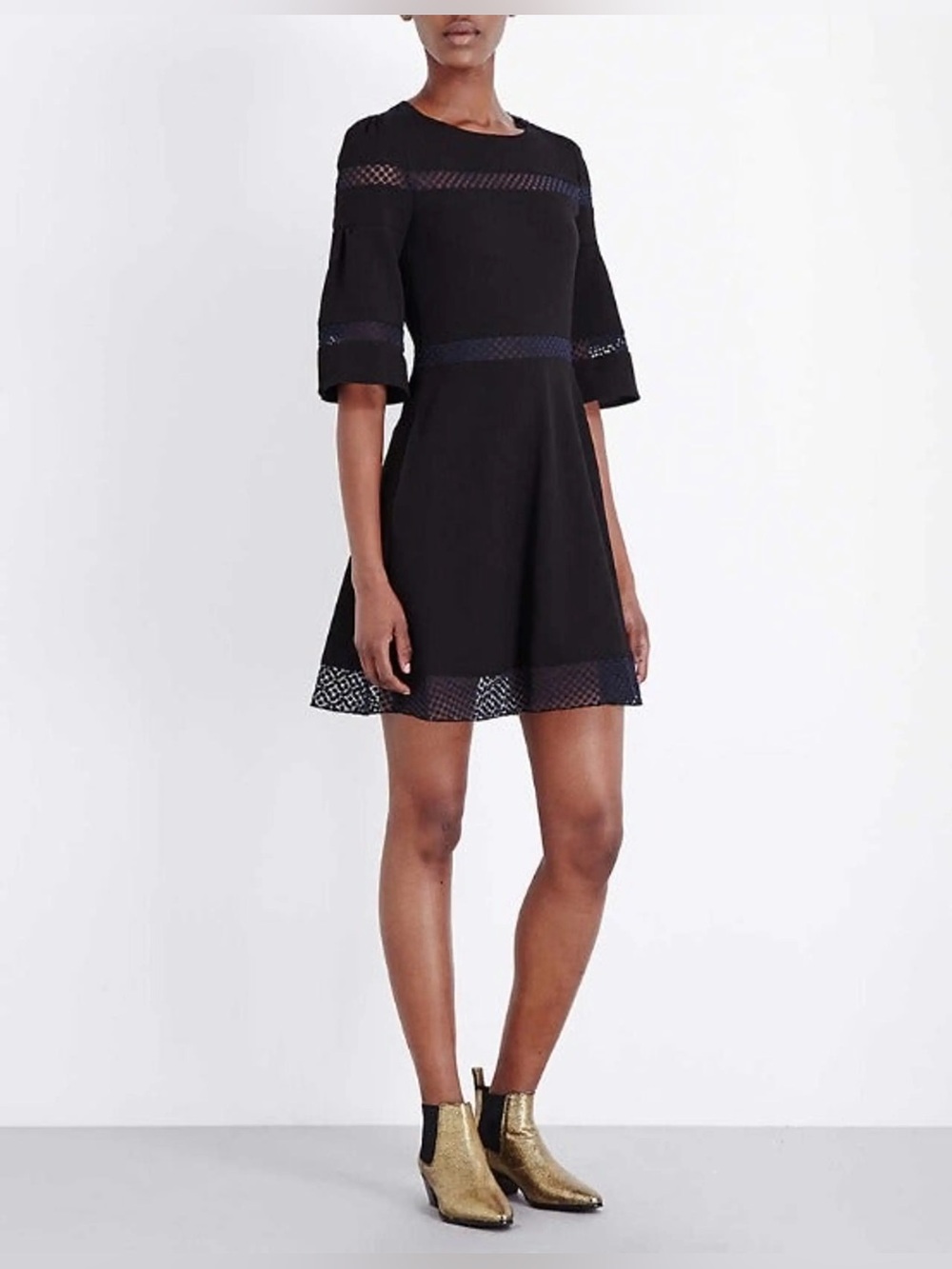 Maje Black Mini Dress with Textured Band Details
